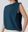 Round Neck Ruched Cool Touch Yoga Tank Top-UPF50+ - Majolica Blue