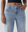 Halara Flex™ Low Rise Flare Washed Casual Jeans with Pockets - Light Blue – Glacier Light Blue