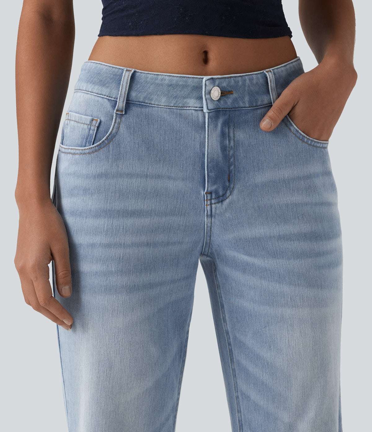 Halara Flex™ Low Rise Flare Washed Casual Jeans with Pockets - Light Blue – Glacier Light Blue