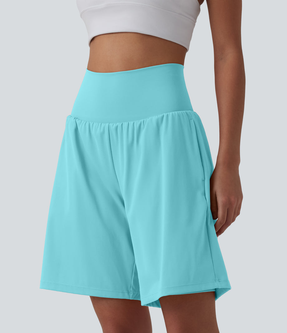 SoftlyZero™ Airy Super High Waisted 2-in-1 Cool Touch Yoga Shorts 9" with Pockets - Loka Blue