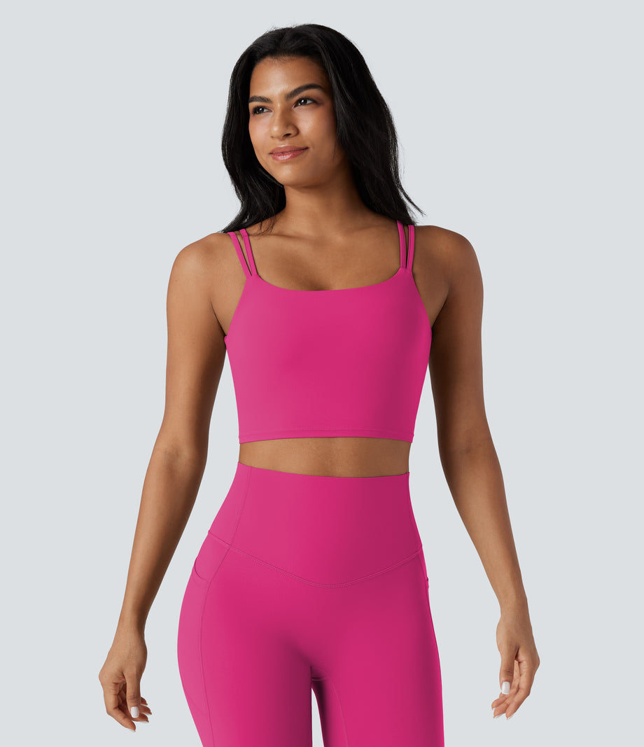 Halara UltraSculpt™ Double Straps Twisted Backless Cropped Yoga Tank Top - Fuchsia Purple