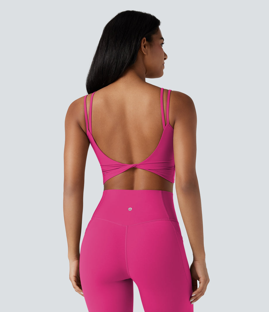 Halara UltraSculpt™ Double Straps Twisted Backless Cropped Yoga Tank Top - Fuchsia Purple
