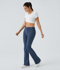 Halara Flex™ Mid Rise Pockets Casual Bootcut Jeans - Washed Denim Bleached Blue
