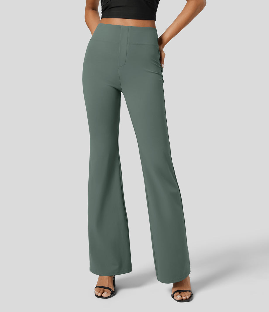 Halara Flex™ High Waisted Back Side Pocket Slight Flare Work Pants - Duck Green