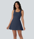 SoftlyZero™ Airy U Neck 2-in-1 Pocket Mini Cool Touch Dance Active Dress - Mood Indigo