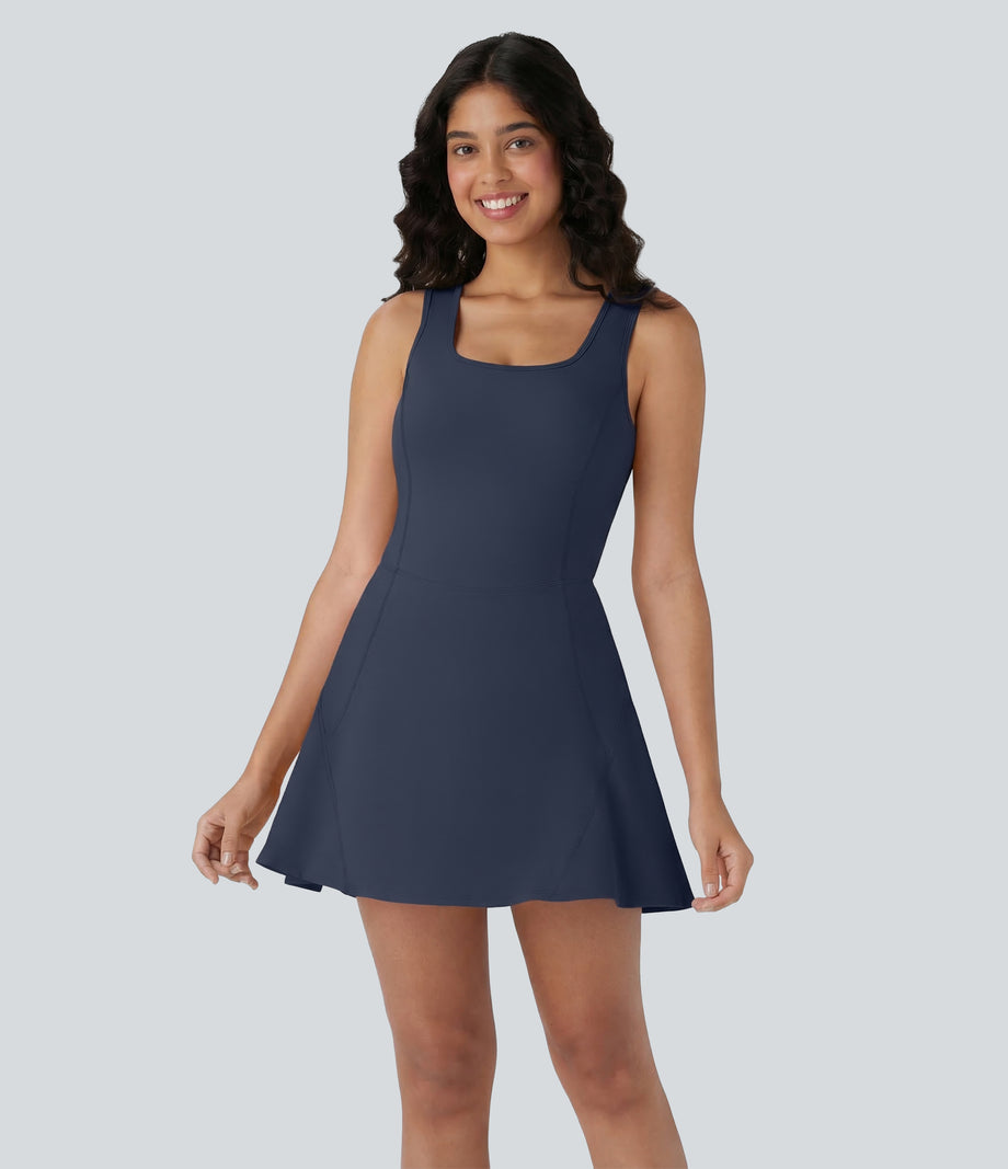 SoftlyZero™ Airy U Neck 2-in-1 Pocket Mini Cool Touch Dance Active Dress - Mood Indigo