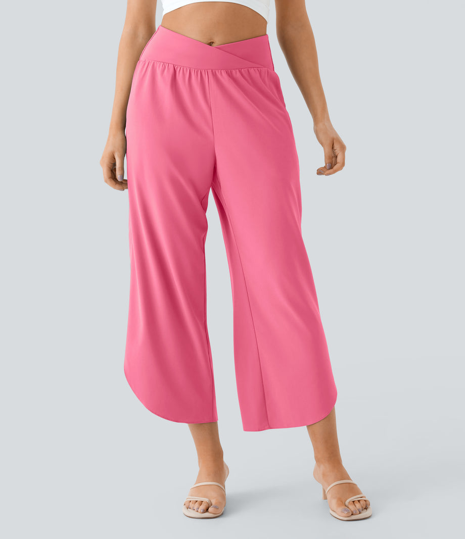 Breezeful™ High Waisted Crossover Quick Dry Resort Pants with Pockets - Pink Lemonade