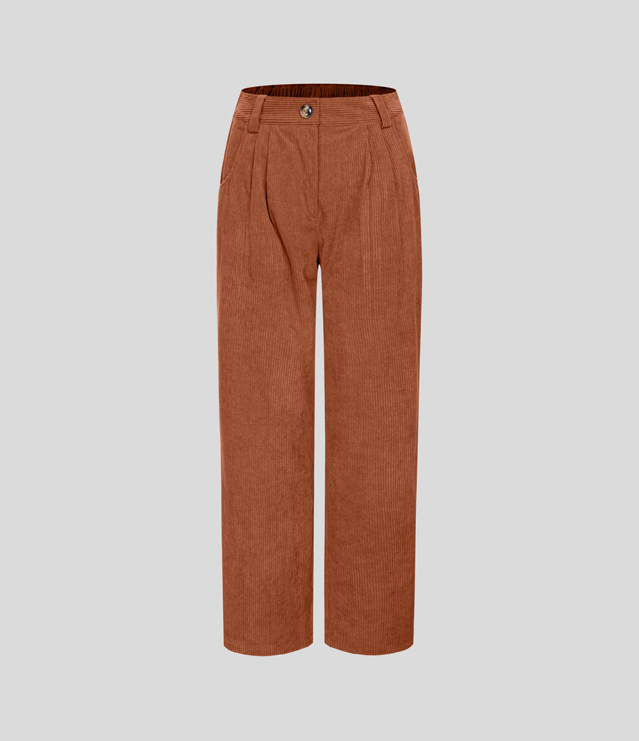 Mid Rise Zipper Pocket Corduroy Casual Pants - Baked Clay