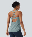Halara UltraSculpt™ Round Neck Crisscross Back Running Tank Tops DD-F Cups - Ether