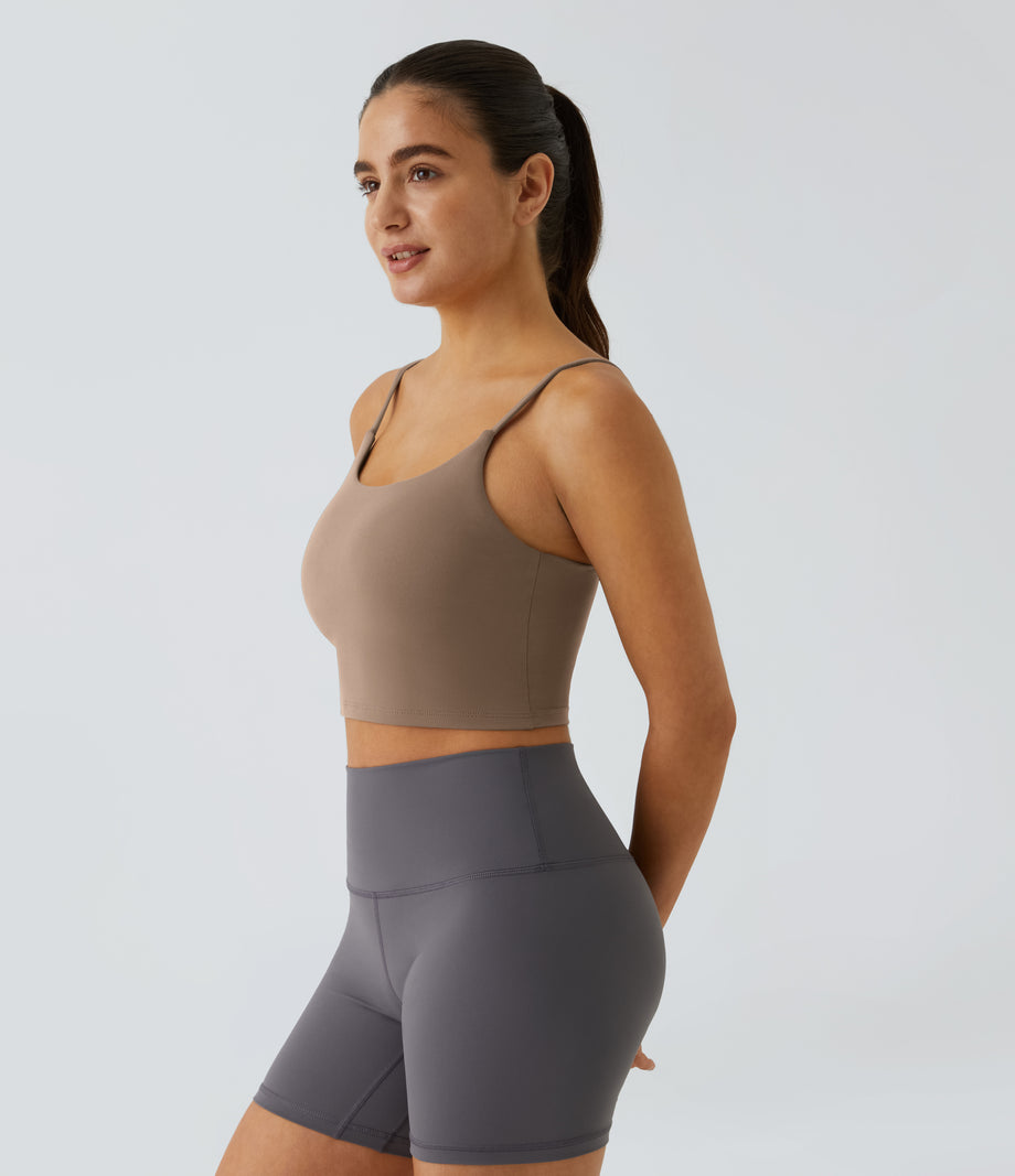 Basic Padded Workout Cropped Low Support Tank Top A-D Cups - Woodsmoke