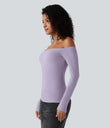 Ribbed Knit Off Shoulder Long Sleeve 2-in-1 Casual Top - Mashed Taro purple