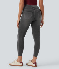 Halara Flex™ High Waisted Pockets Denim Casual Leggings - Charcoal Black Denim