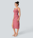 SoftlyZero™ Airy Square Neck Backless Corset Ruched Split Bodycon Midi Cool Touch Bridesmaid and Wedding Guest Dress - Begonia Rouge