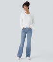 Halara Flex™ High Waisted Pockets Washed Casual Bootcut Jeans - Gray Blue Denim