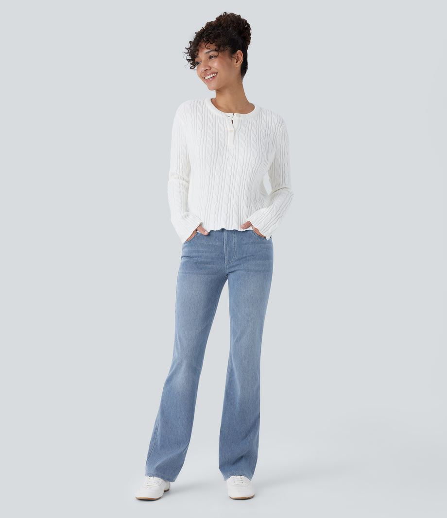 Halara Flex™ High Waisted Pockets Washed Casual Bootcut Jeans - Gray Blue Denim