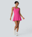 SoftlyZero™ Airy U Neck 2-in-1 Pocket Mini Cool Touch Dance Active Dress - Fuchsia Fedora