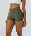 SoftlyZero™ High Waisted Crossover Plain Yoga Biker Shorts 3''-UPF50+ - Grass Grey Green