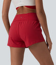 SoftlyZero™ Airy Crossover High Waisted 2-in-1 Cool Touch Yoga Shorts 3'' with Pockets - Salsa