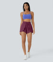 Frill High Waisted Elastic Waistband Drawstring Flowy Stacked Casual Shorts 3" - Red Violet