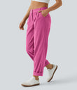 Mid Rise Zipper Pocket Corduroy Casual Pants - Fedora Red Purple