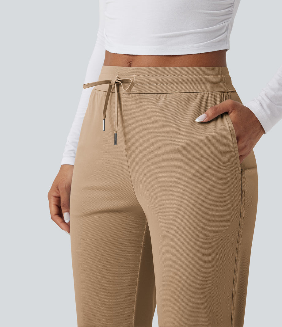 Mid Rise Drawstring Curved Hem Quick Dry Golf Tapered Pants with Pockets-UPF40+ - Cartouche