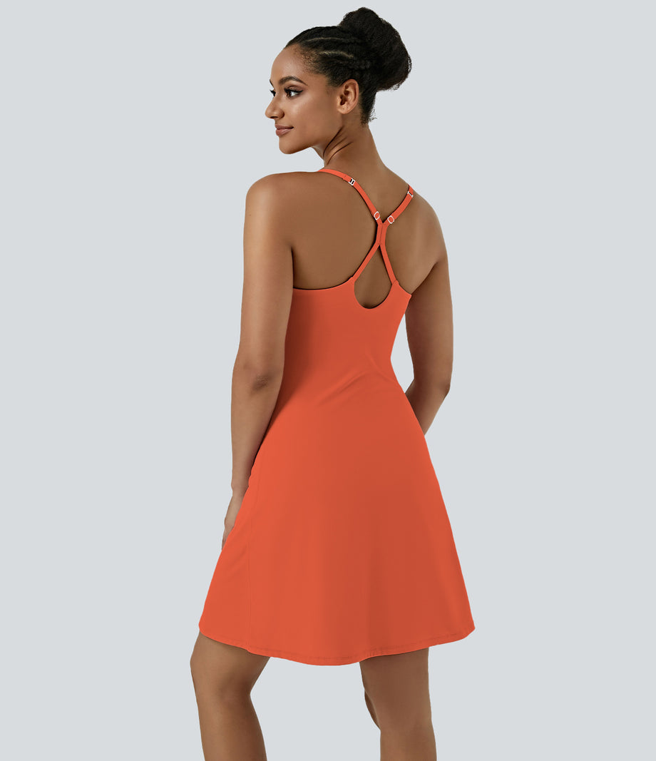SoftlyZero™ Airy Cut Out 2-in-1 Pocket Cool Touch Longer Active Dress-UPF50+ - Tigerlily