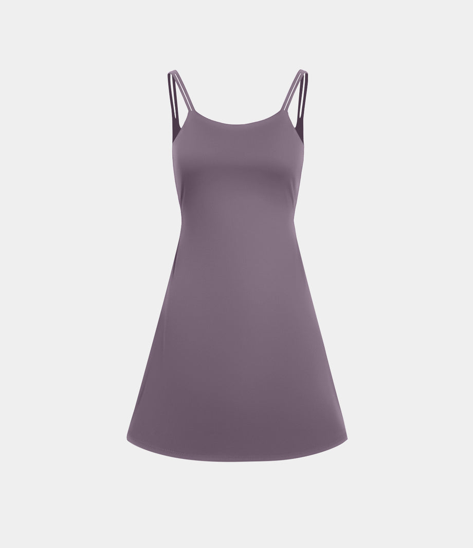 SoftlyZero™ Plush Double Straps 2-Piece Pocket Slip Dance Active Dress A-D Cups - Tulip Purple