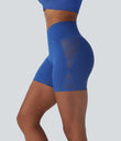 SoftlyZero™ High Waisted Crossover Contrast Lace Pocket Yoga Biker Shorts 5''-UPF50+ - Beaucoup Blue