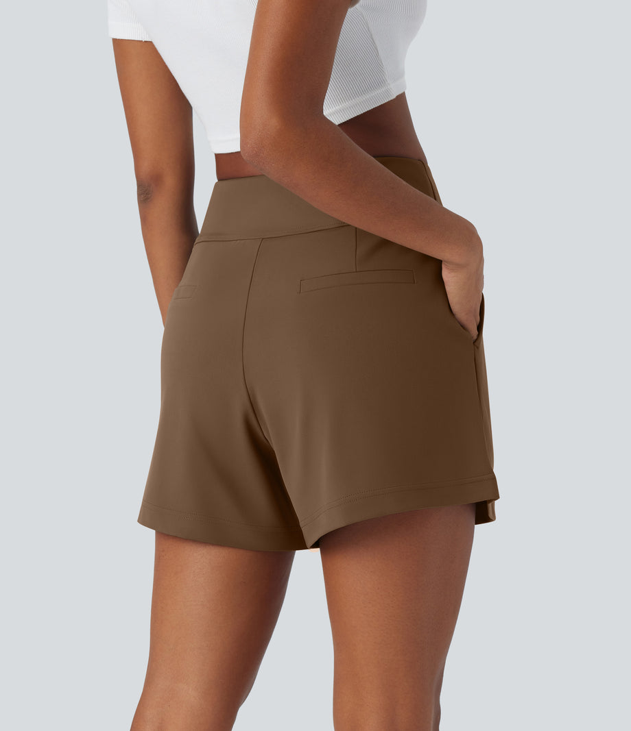 DayStretch High Waisted Work Baggy Shorts 4'' with Pockets - Bison