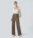 Halara Flex™ High Waisted Body Sculpt Waist-Slimming Pocket Wide Leg Micro Waffle Work Pants - Shitake