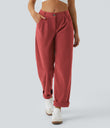 Mid Rise Zipper Pocket Corduroy Casual Pants - Baked Apple