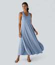 U Neck Flowy Maxi Casual Tank Dress - Cloudlight Blue