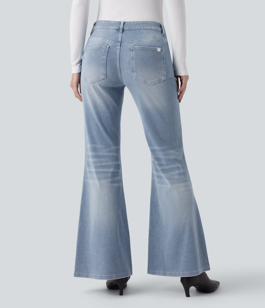 Halara Flex™ Low Rise Flare Washed Casual Jeans with Pockets - Baltic Sea Blue Denim