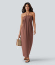 Halter Tie Back Maxi Dress with Pockets - Brick Dust