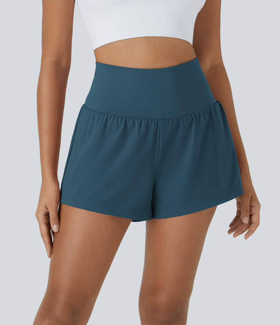 SoftlyZero™ Airy Super High Waisted 2-in-1 Cool Touch Yoga Shorts with Pockets - Majolica Blue