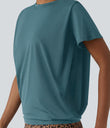 Round Neck Short Sleeve Ruched Cool Touch Yoga Sports Top-UPF50+ - Hydro