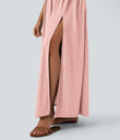 Twisted Backless Split Flowy Maxi Resort Dress with Pockets - Creole Pink Floral Yarn