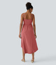 Breezeful™ High Low 2-Piece Pocket Flowy Midi Quick Dry Casual Dress - Kapok Red