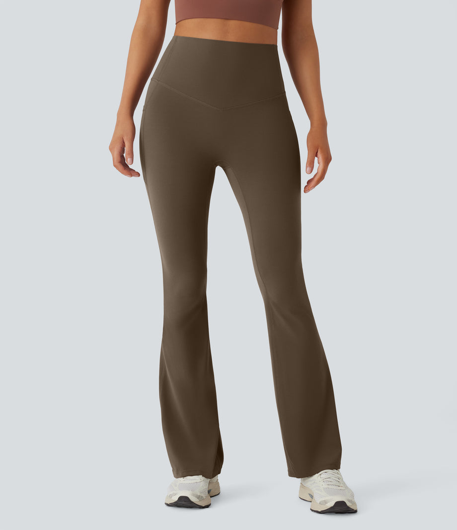 Halara UltraSculpt™ High Waisted Tummy Control Pocket Shaping Yoga Bootcut Leggings - Thick Earthy Brown