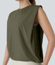 Round Neck Ruched Cool Touch Yoga Tank Top-UPF50+ - Grass Grey Green