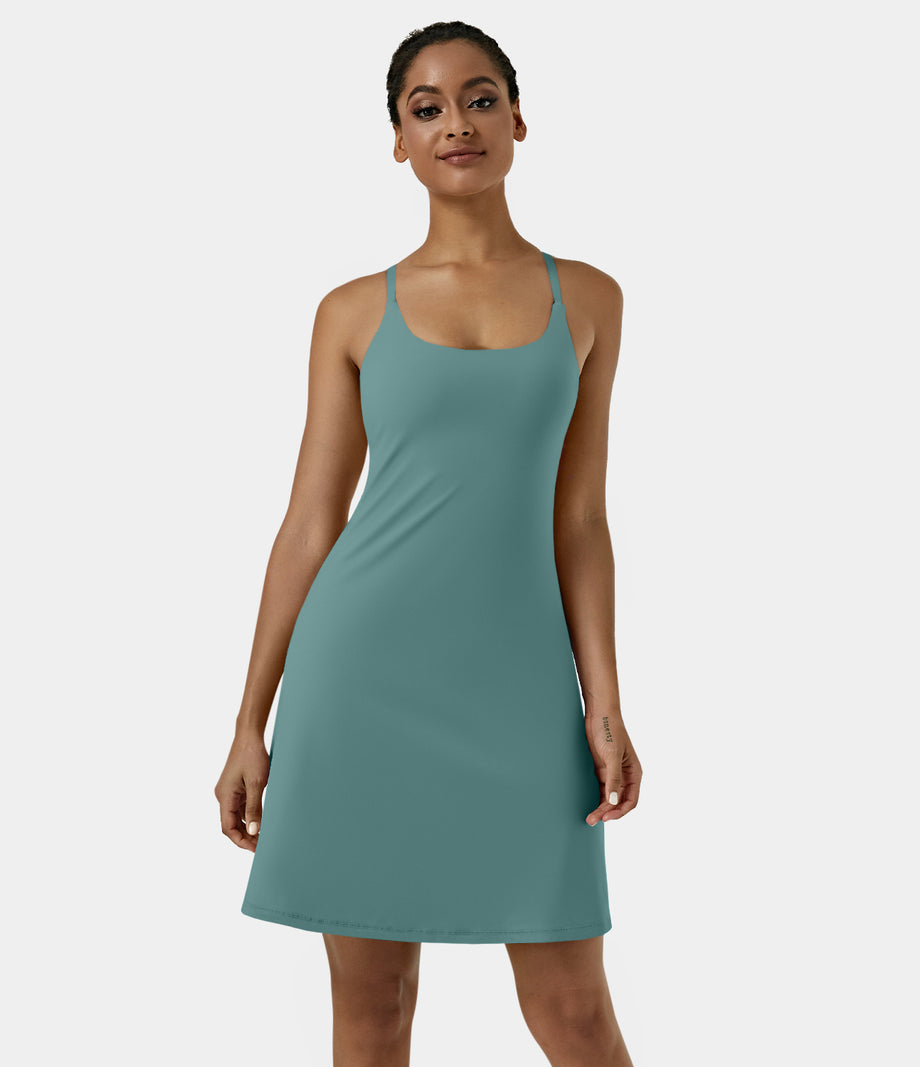 SoftlyZero™ Airy Cut Out 2-in-1 Pocket Cool Touch Longer Active Dress-UPF50+ - Rock Cyan Blue