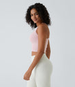 Crisscross Backless Built-in Bra Cropped Running Tank Top A-D Cups - Peachskin
