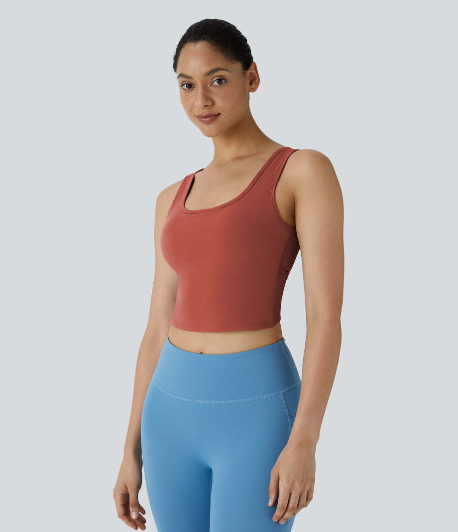 U Neck Crossover Barre Ballet Dance Tank Top A-D Cups - Goose Crest Red