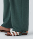 Crossover High Waisted Pocket Drawstring Casual Joggers - Jade Green Floral Yarn