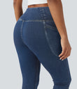 Halara Flex™ Crossover Pocket Washed Denim Work Leggings - Tide Blue Denim