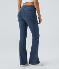 Halara Flex™ Mid Rise Pockets Casual Bootcut Jeans - Washed Denim Bleached Blue