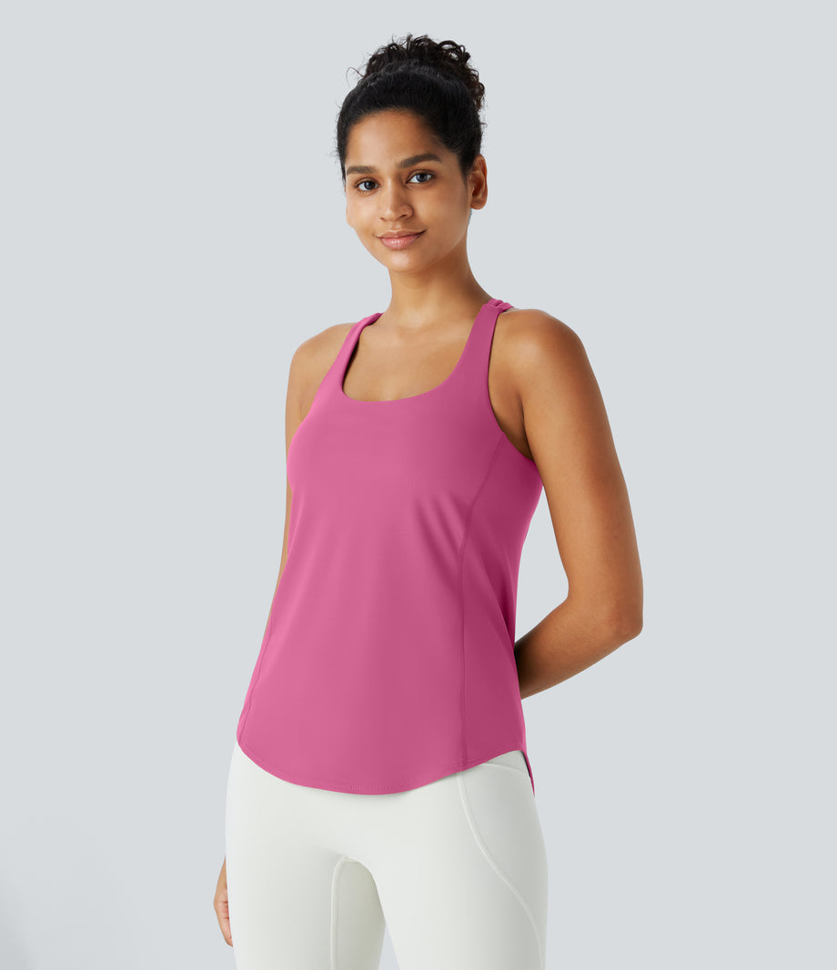 Halara UltraSculpt™ Round Neck Curved Hem Workout Tank Top - Pink Power