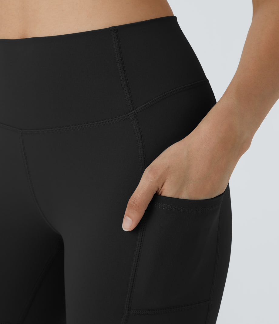 High Waisted Pocket Running Biker Shorts - Black