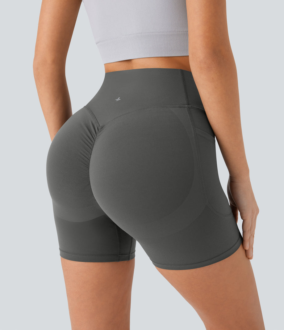 Halara UltraSculpt™ High Waisted Scrunch Butt Lifting Tummy Control Pocket Shaping Workout Biker Shorts 5'' - Volcanic Ash