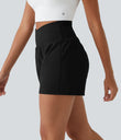 High Waisted Crossover Pocket 2-in-1 Casual Shorts - Black